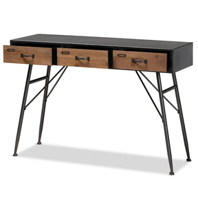 Baxton Studio Ariana Modern and Contemporary Industrial Black and Oak Brown Finished Wood 3-Drawer Metal Console Table