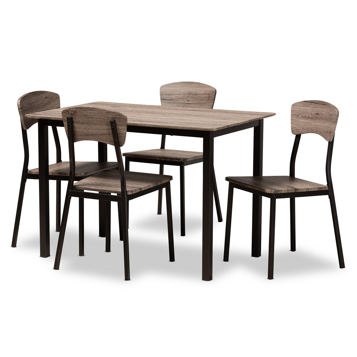 Baxton Studio Marcus Modern Industrial Black Metal and Rustic Oak Brown Finished Wood 5-Piece Dining Set Baxton Studio-Dining Sets-Minimal And Modern - 1