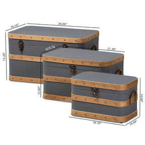 Baxton Studio Jonathon Modern and Contemporary Transitional Grey Fabric Upholstered and Oak Brown Finished 3-Piece Storage Trunk Set