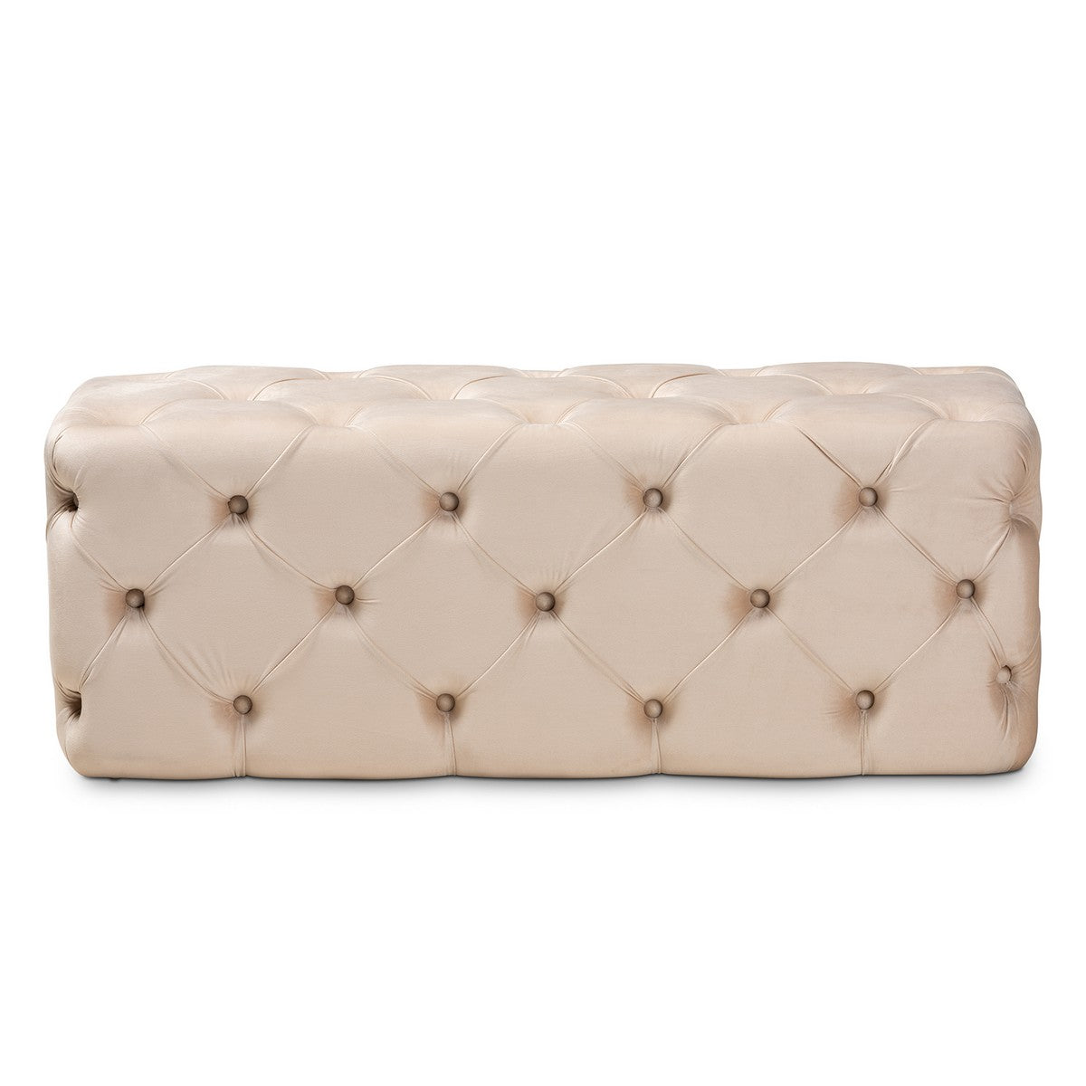 Baxton Studio Jasmine Modern Contemporary Glam and Luxe Beige Velvet Fabric Upholstered Button Tufted Bench Ottoman