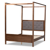 Baxton Studio Natasha Modern and Contemporary Grey Fabric Upholstered and Walnut Brown Finished Wood Queen Size Platform Canopy Bed Baxton Studio-beds-Minimal And Modern - 1