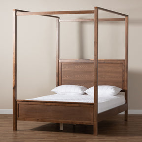 Baxton Studio Veronica Modern and Contemporary Walnut Brown Finished Wood King Size Platform Canopy Bed