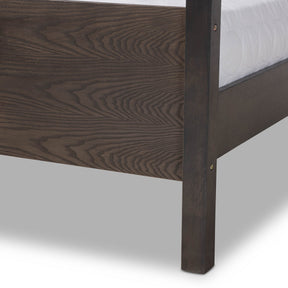 Baxton Studio Natasha Modern and Contemporary Grey Fabric Upholstered and Dark Grey Oak Finished Wood Queen Size Platform Canopy Bed