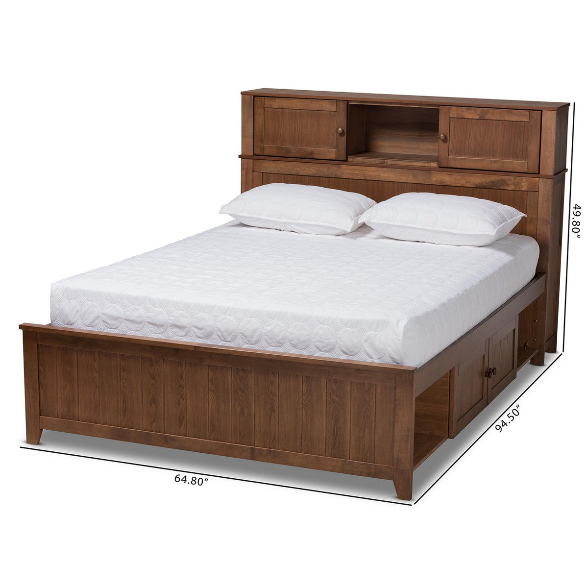 Baxton Studio Riko Modern and Contemporary Transitional Walnut Brown Finished Wood Queen Size Platform Storage Bed