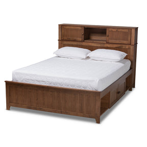 Baxton Studio Riko Modern and Contemporary Transitional Walnut Brown Finished Wood Queen Size Platform Storage Bed Baxton Studio-beds-Minimal And Modern - 1