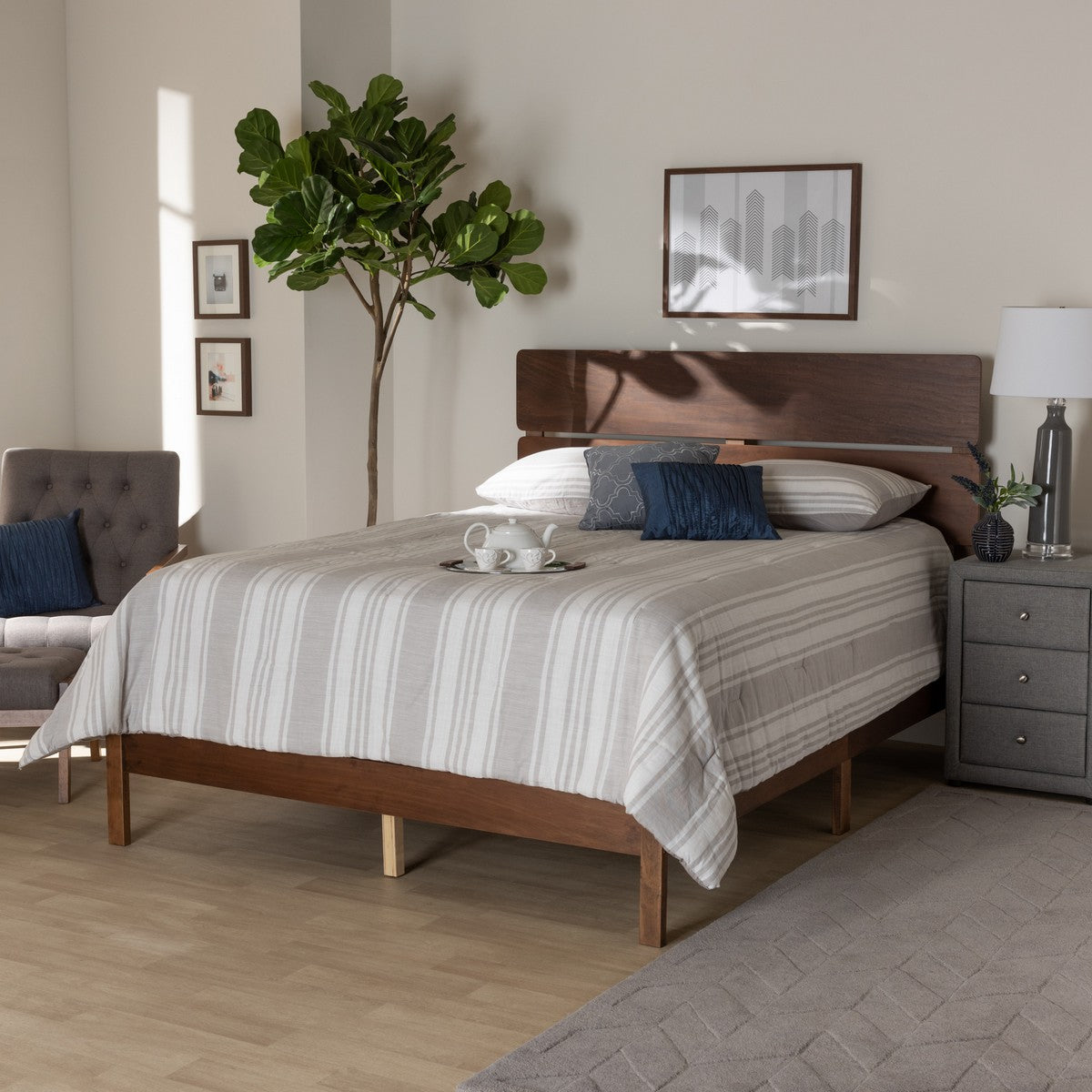 Baxton Studio Anthony Modern and Contemporary Walnut Brown Finished Wood King Size Panel Bed