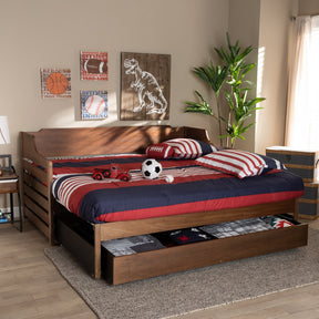 Baxton Studio Jameson Modern and Transitional Walnut Brown Finished Expandable Twin Size to King Size Daybed with Storage Drawer
