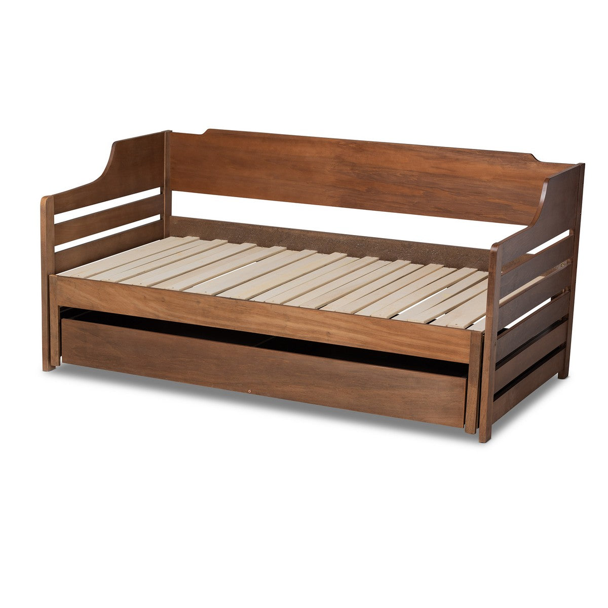 Baxton Studio Jameson Modern and Transitional Walnut Brown Finished Expandable Twin Size to King Size Daybed with Storage Drawer