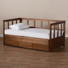 Baxton Studio Kendra Modern and Contemporary Walnut Brown Finished Expandable Twin Size to King Size Daybed with Storage Drawers
