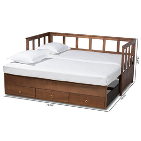 Baxton Studio Kendra Modern and Contemporary Walnut Brown Finished Expandable Twin Size to King Size Daybed with Storage Drawers