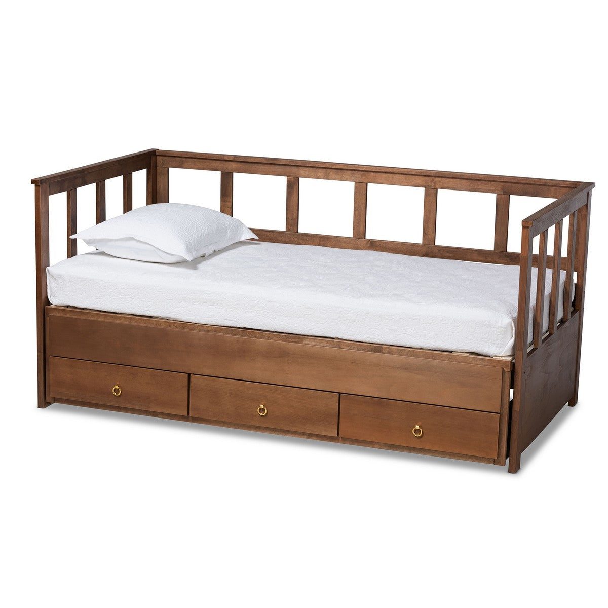 Baxton Studio Kendra Modern and Contemporary Walnut Brown Finished Expandable Twin Size to King Size Daybed with Storage Drawers Baxton Studio-daybed-Minimal And Modern - 1