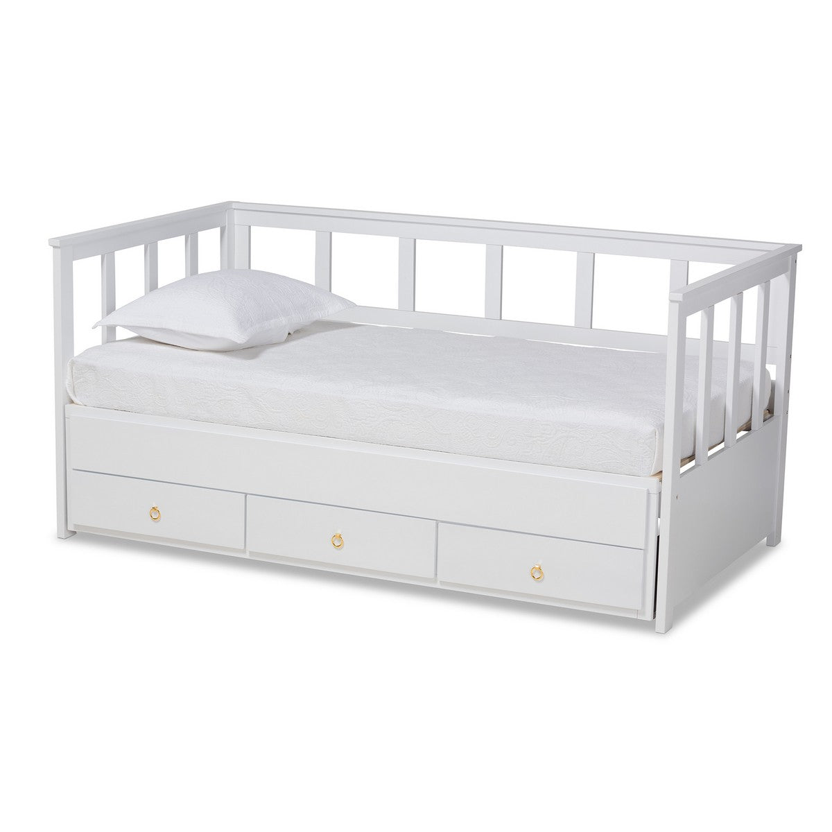 Baxton Studio Kendra Modern and Contemporary White Finished Expandable Twin Size to King Size Daybed with Storage Drawers Baxton Studio-daybed-Minimal And Modern - 1