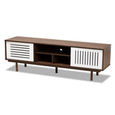 Baxton Studio Meike Mid-Century Modern Two-Tone Walnut Brown and White Finished Wood TV Stand Baxton Studio-TV Stands-Minimal And Modern - 1