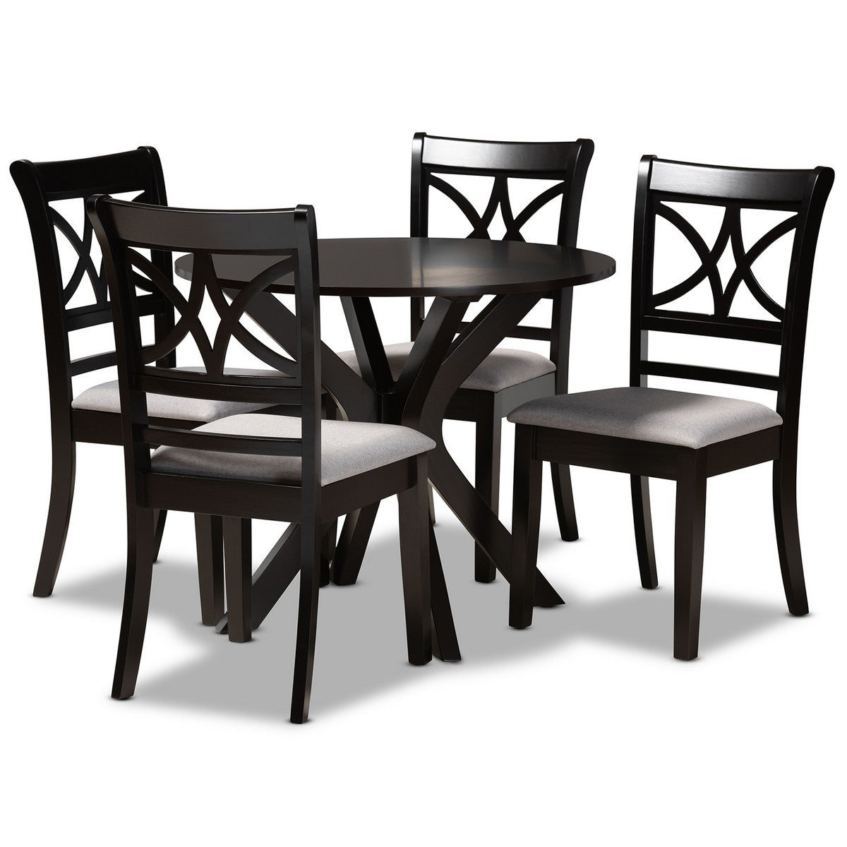 Baxton Studio Julia Modern and Contemporary Grey Fabric Upholstered and Dark Brown Finished Wood 5-Piece Dining Set Baxton Studio-Dining Sets-Minimal And Modern - 1