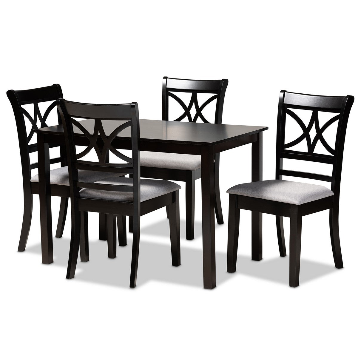 Baxton Studio Clarke Modern and Contemporary Grey Fabric Upholstered and Espresso Brown Finished Wood 5-Piece Dining Set Baxton Studio-Dining Sets-Minimal And Modern - 1