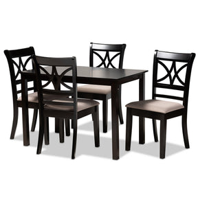Baxton Studio Clarke Modern and Contemporary Sand Fabric Upholstered and Espresso Brown Finished Wood 5-Piece Dining Set Baxton Studio-Dining Sets-Minimal And Modern - 1