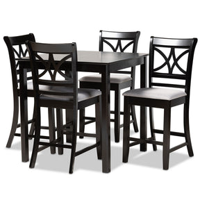 Baxton Studio Chandler Modern and Contemporary Grey Fabric Upholstered and Espresso Brown Finished Wood 5-Piece Counter Height Pub Dining Set Baxton Studio-Pub Sets-Minimal And Modern - 1