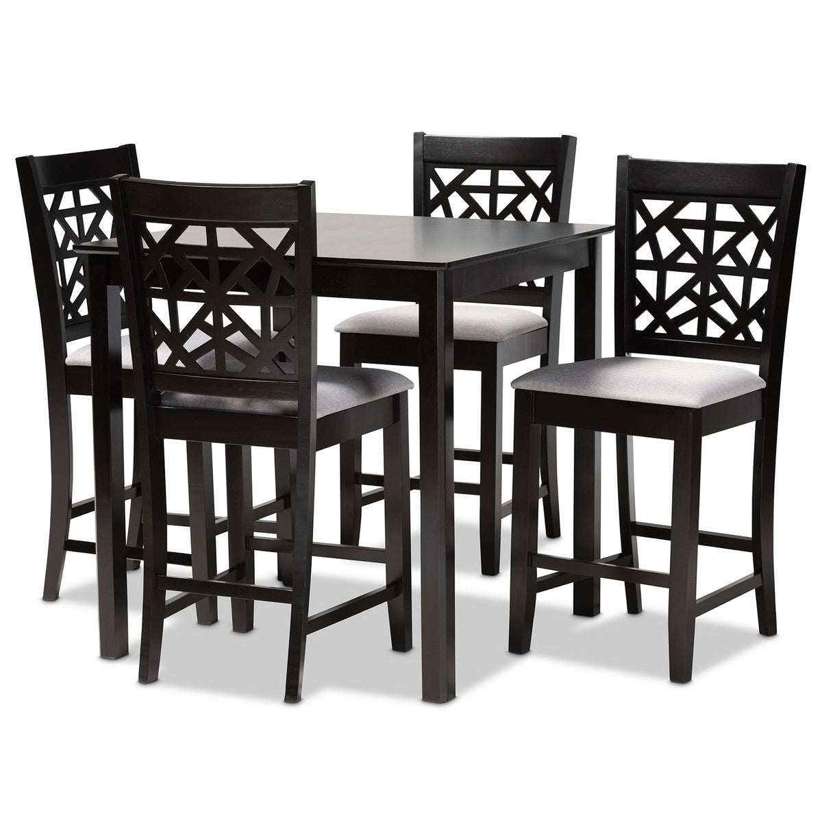Baxton Studio Devon Modern and Contemporary Grey Fabric Upholstered and Espresso Brown Finished Wood 5-Piece Pub Dining Set Baxton Studio-Pub Sets-Minimal And Modern - 1