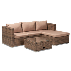 Baxton Studio Addison Modern and Contemporary Light Brown Upholstered and Brown Finished 3-Piece Woven Rattan Outdoor Patio Set with Adjustable Recliner Baxton Studio-Patio Sets-Minimal And Modern - 1