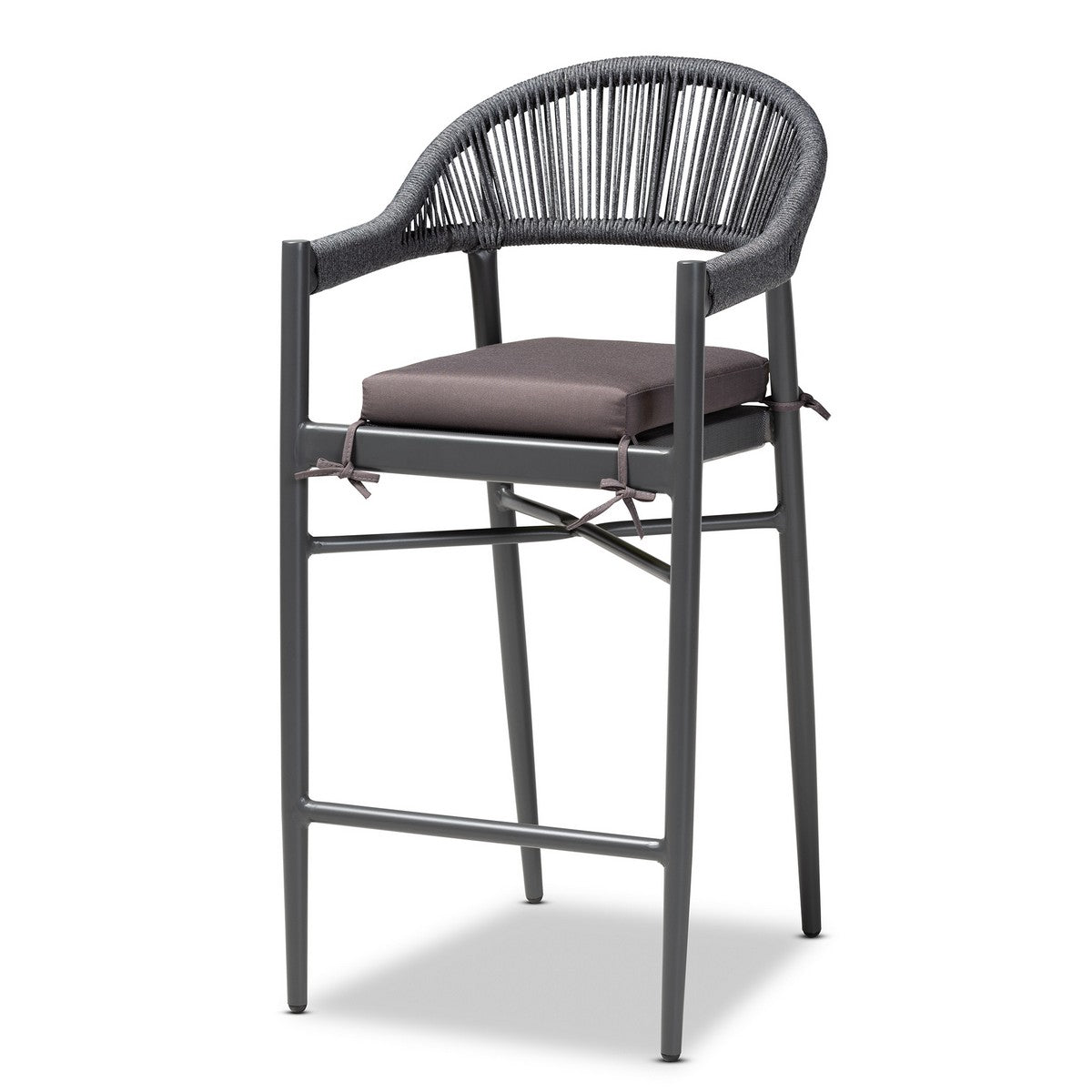 Baxton Studio Wendell Modern and Contemporary Grey Finished Rope and Metal Outdoor Bar Stool Baxton Studio-Outdoor Dining-Minimal And Modern - 1