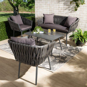 Baxton Studio Stewart Modern and Contemporary Grey Fabric Upholstered and Grey Finished Metal 4-Piece Outdoor Patio Set