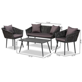 Baxton Studio Stewart Modern and Contemporary Grey Fabric Upholstered and Grey Finished Metal 4-Piece Outdoor Patio Set