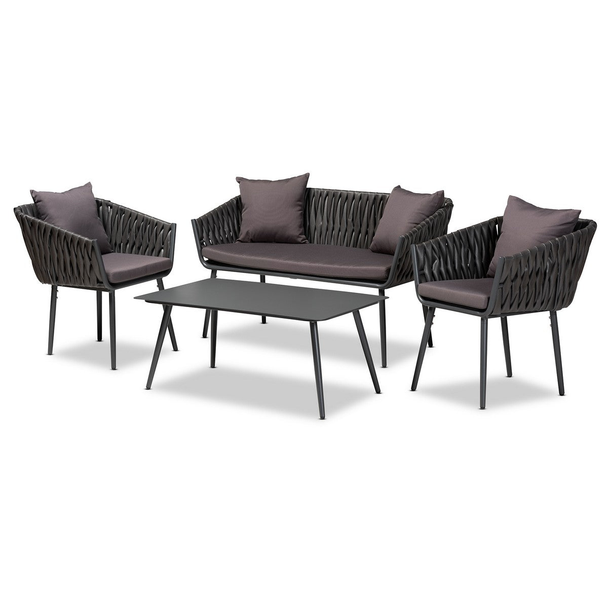 Baxton Studio Stewart Modern and Contemporary Grey Fabric Upholstered and Grey Finished Metal 4-Piece Outdoor Patio Set  Baxton Studio-Patio Sets-Minimal And Modern - 1