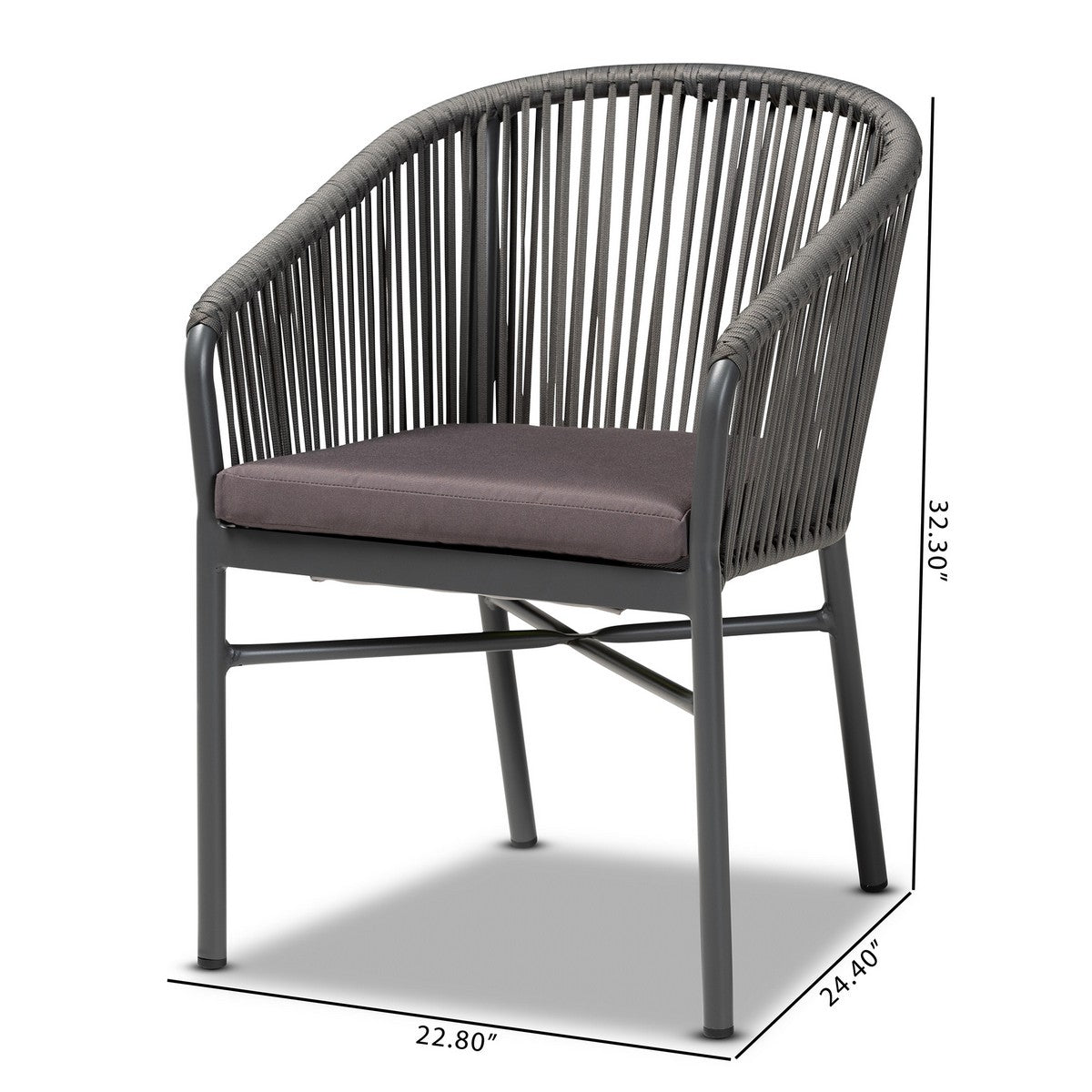 Baxton Studio Marcus Modern and Contemporary Grey Finished Rope and Metal Outdoor Dining Chair