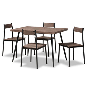 Baxton Studio Mave Modern and Contemporary Walnut Finished Wood and Black Metal 5-Piece Dining Set Baxton Studio-Dining Sets-Minimal And Modern - 1