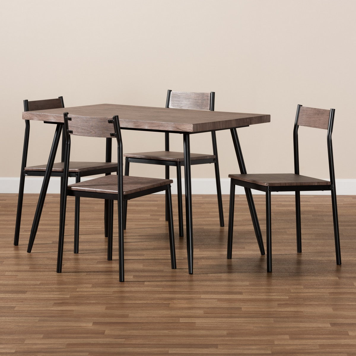 Baxton Studio Mave Modern and Contemporary Walnut Finished Wood and Black Metal 5-Piece Dining Set