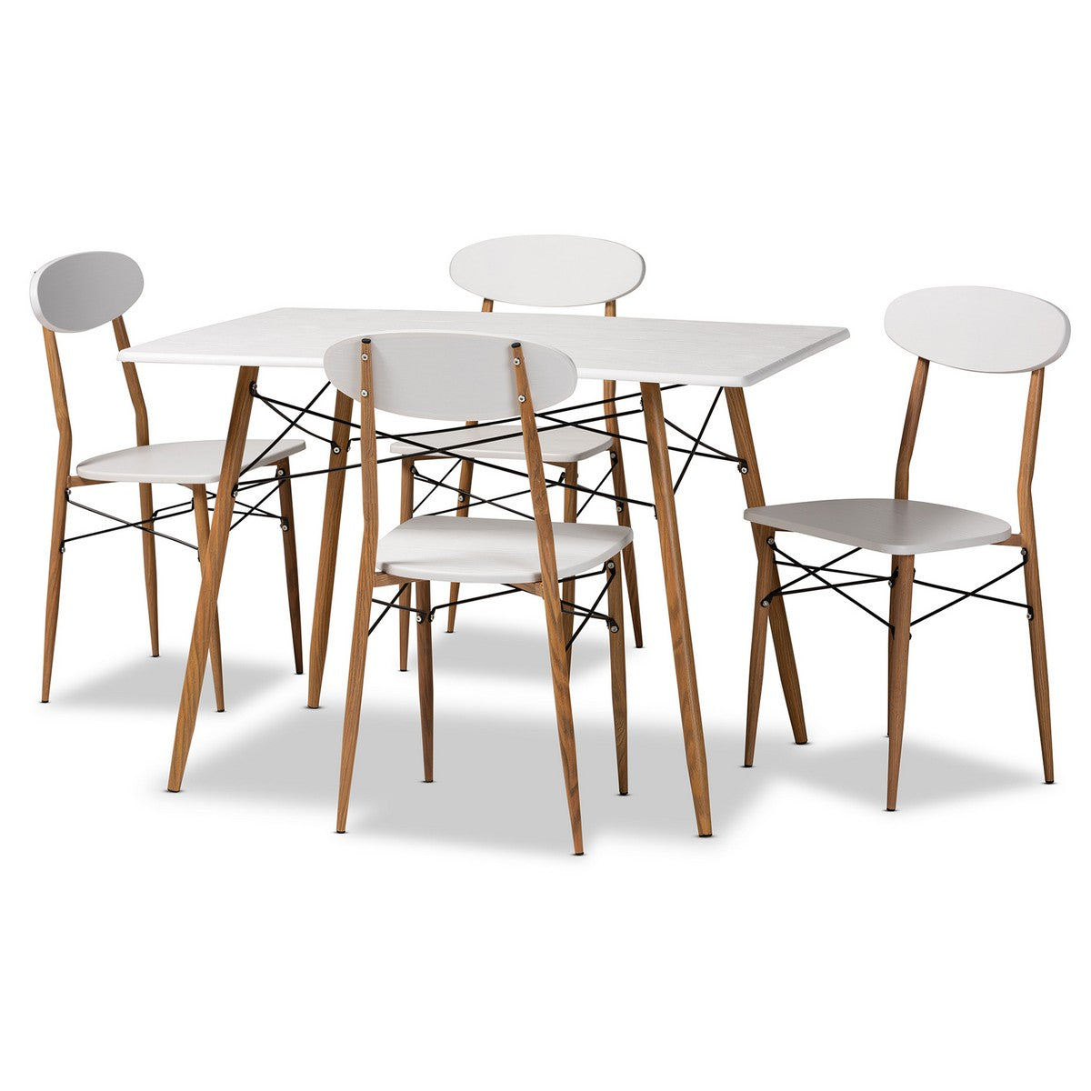 Baxton Studio Wayne Modern and Contemporary White and Walnut Finished Metal 5-Piece Dining Set Baxton Studio-Dining Sets-Minimal And Modern - 1