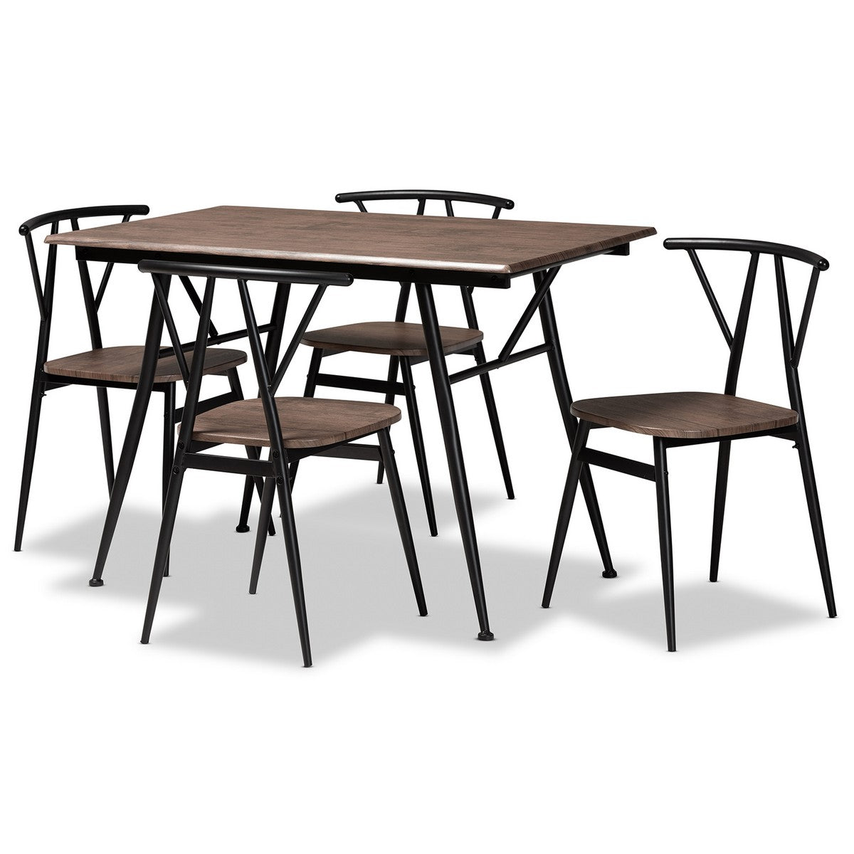 Baxton Studio Ciara Modern and Contemporary Walnut Finished Wood and Black Metal 5-Piece Dining Set Baxton Studio-Dining Sets-Minimal And Modern - 1