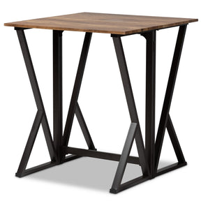 Baxton Studio Richard Industrial and Rustic Walnut Finished Wood and Black Metal 5-Piece Pub Set with Extendable Tabletop