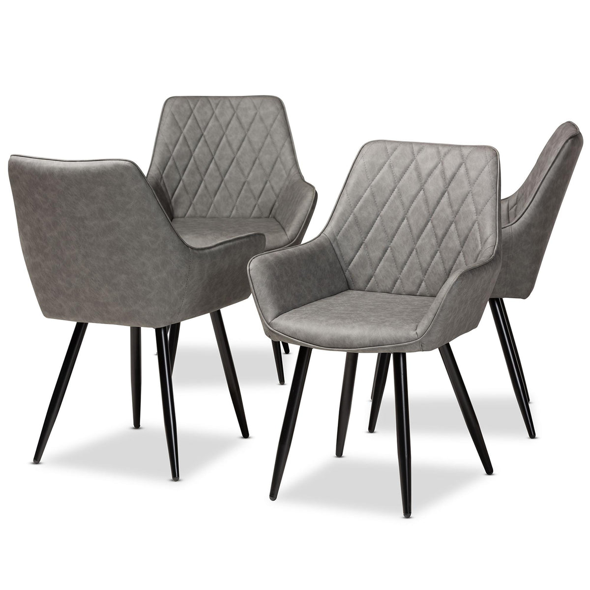 Baxton Studio Astrid Mid-Century Contemporary Grey Faux Leather Upholstered And Black Metal 4-Piece Dining Chair Set - 19A09-Grey/Black-DC