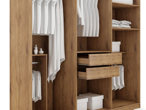 Manhattan Comfort Gramercy Modern Freestanding Wardrobe Armoire Closet in Nature and Textured Grey