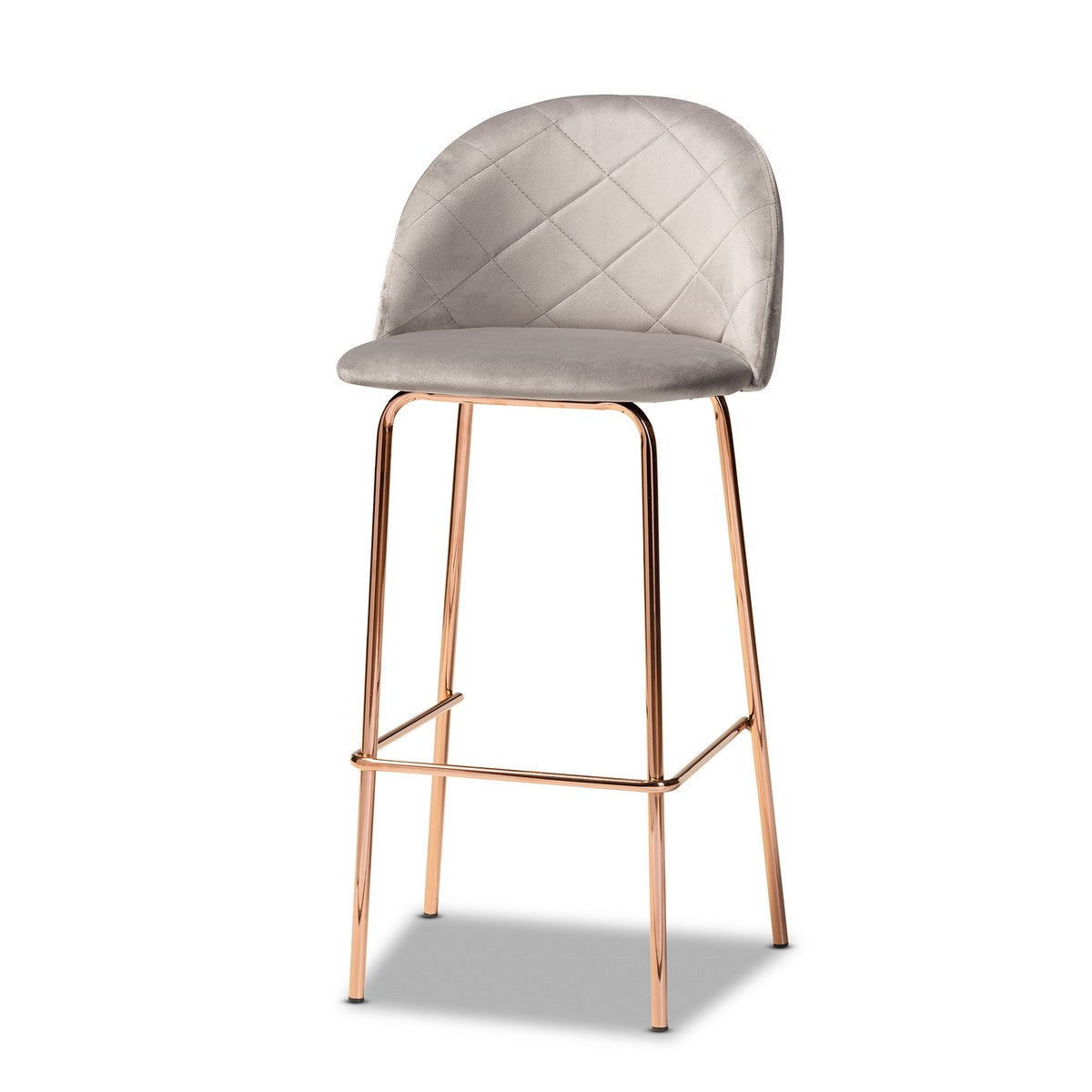 Baxton Studio Addie Luxe and Glam Grey Velvet Fabric Upholstered and Rose Gold Finished 4-Piece Bar Stool Set
