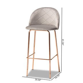 Baxton Studio Addie Luxe and Glam Grey Velvet Fabric Upholstered and Rose Gold Finished 4-Piece Bar Stool Set