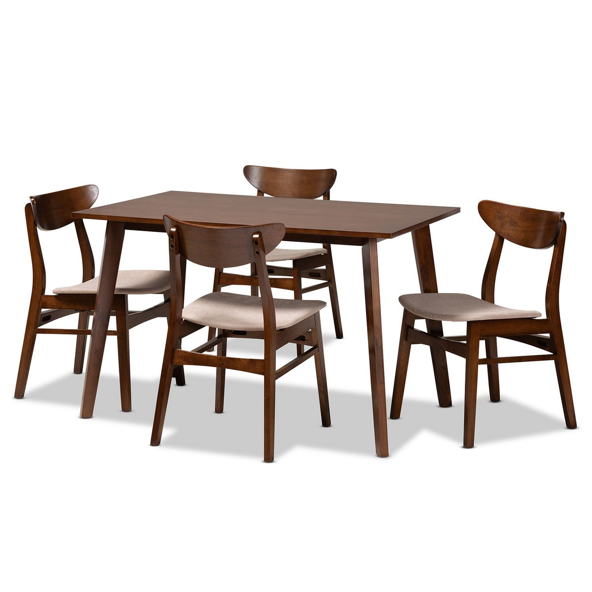 Baxton Studio Orion Mid-Century Modern Transitional Light Beige Fabric Upholstered and Walnut Brown Finished Wood 5-Piece Dining Set Baxton Studio-Dining Sets-Minimal And Modern - 1