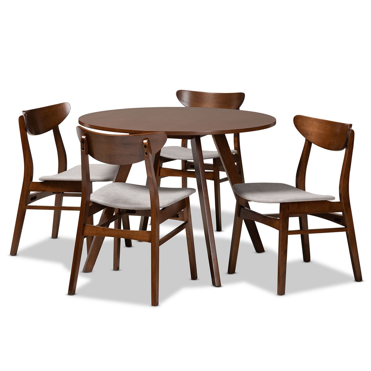 Baxton Studio Philip Mid-Century Modern Transitional Light Grey Fabric Upholstered and Walnut Brown Finished Wood 5-Piece Dining Set Baxton Studio-Dining Sets-Minimal And Modern - 1