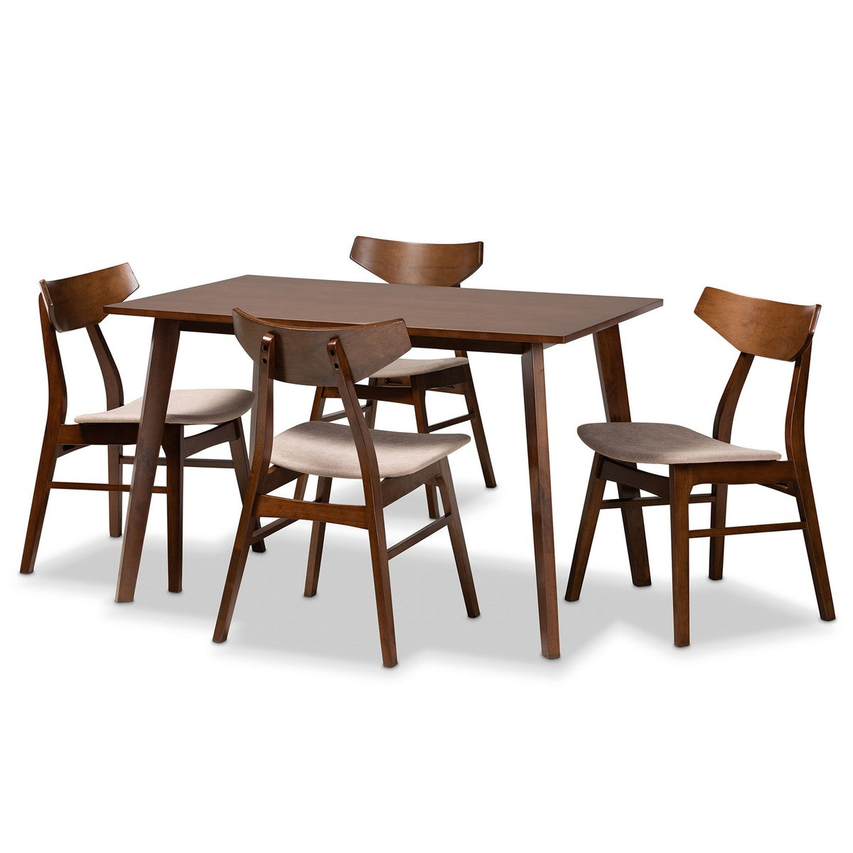 Baxton Studio Lois Mid-Century Modern Transitional Light Beige Fabric Upholstered and Walnut Brown Finished Wood 5-Piece Dining Set Baxton Studio-Dining Sets-Minimal And Modern - 1