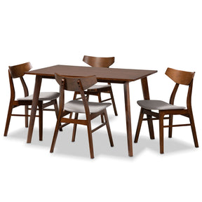 Baxton Studio Lois Mid-Century Modern Transitional Light Grey Fabric Upholstered and Walnut Brown Finished Wood 5-Piece Dining Set Baxton Studio-Dining Sets-Minimal And Modern - 1