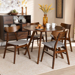 Baxton Studio Timothy Mid-Century Modern Transitional Light Grey Fabric Upholstered and Walnut Brown Finished Wood 5-Piece Dining Set