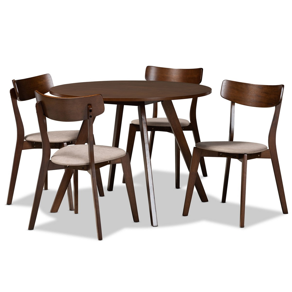 Baxton Studio Rika Mid-Century Modern Transitional Light Beige Fabric Upholstered and Walnut Brown Finished Wood 5-Piece Dining Set Baxton Studio-Dining Sets-Minimal And Modern - 1