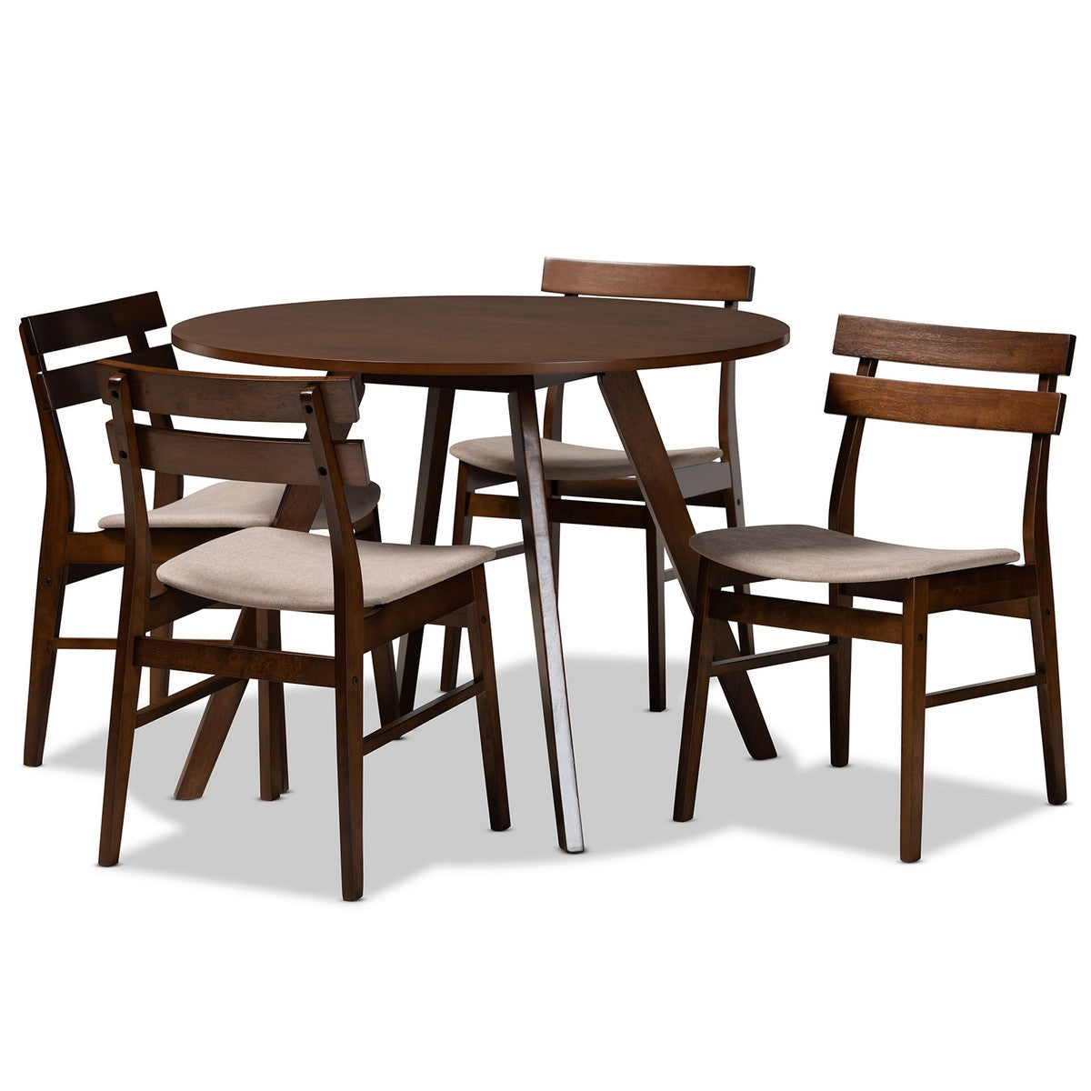 Baxton Studio Eiko Mid-Century Modern Transitional Light Beige Fabric Upholstered and Walnut Brown Finished Wood 5-Piece Dining Set Baxton Studio-Dining Sets-Minimal And Modern - 1