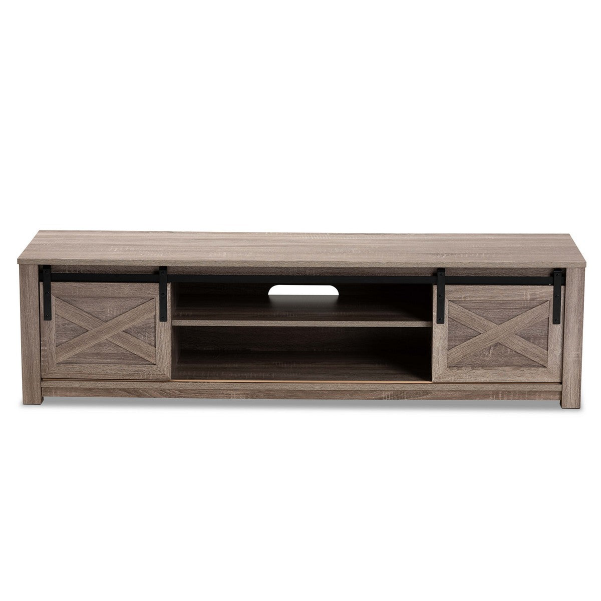 Baxton Studio Bruna Modern and Contemporary Farmhouse White-Washed Oak Finished TV Stand
