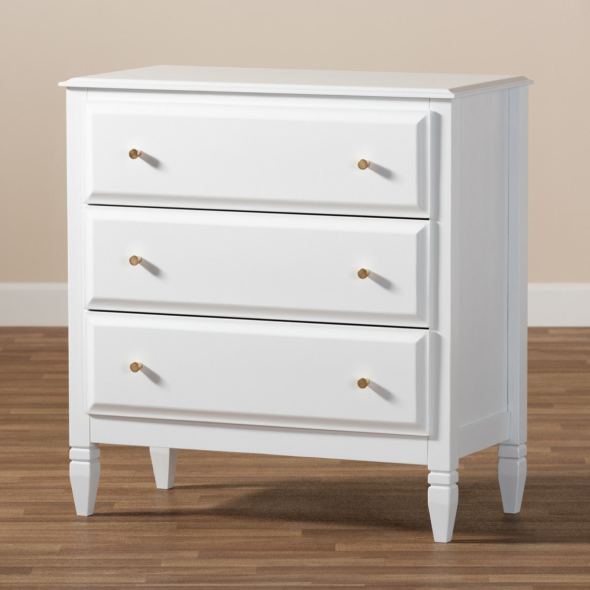 Baxton Studio Naomi Classic and Transitional White Finished Wood 3-Drawer Bedroom Chest