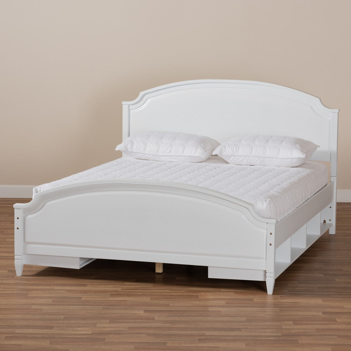 Baxton Studio Elise Classic and Traditional Transitional White Finished Wood Queen Size Storage Platform Bed