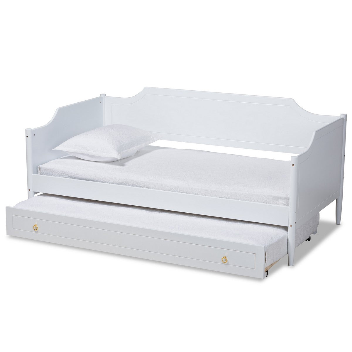 Baxton Studio Alya Classic Traditional Farmhouse White Finished Wood Twin Size Daybed with Roll-Out Trundle Bed