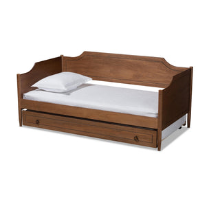 Baxton Studio Alya Classic Traditional Farmhouse Walnut Brown Finished Wood Twin Size Daybed with Roll-Out Trundle Bed Baxton Studio-daybed-Minimal And Modern - 1