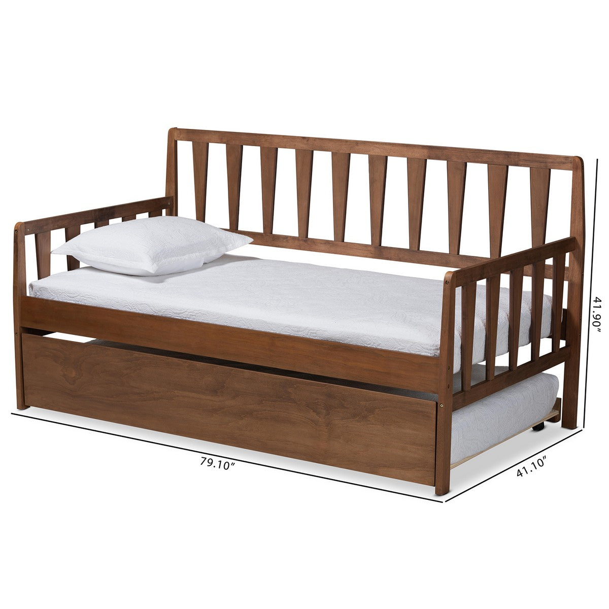Baxton Studio Midori Modern and Contemporary Transitional Walnut Brown Finished Wood Twin Size Daybed with Roll-Out Trundle Bed